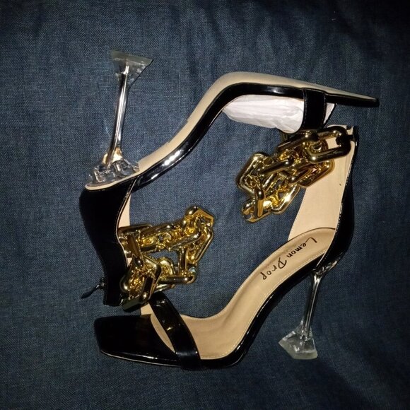 " CHAINED BLISS " Black / Gold Chained Sandal ( BRAND NEW !!!!!!!!!!!!!!!!!!! - Picture 6 of 6